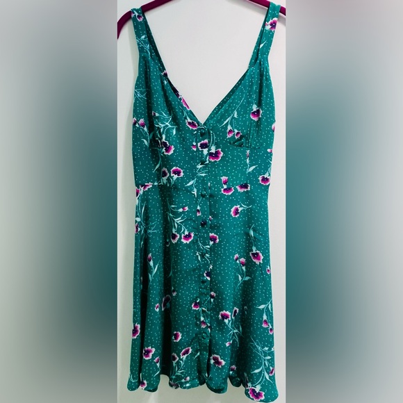 Free People Teal Floral Mini Dress Flared - Picture 1 of 7